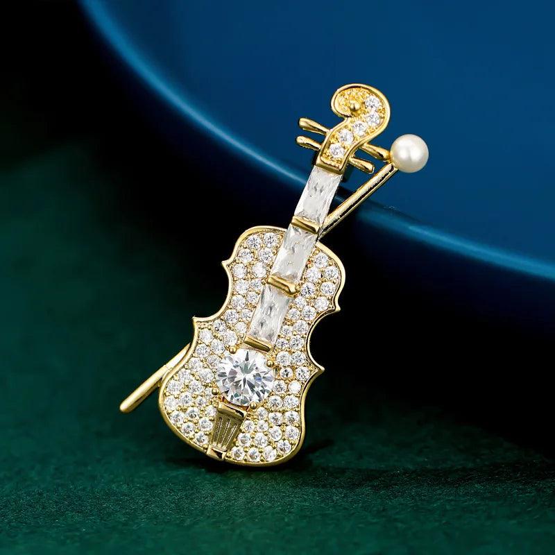 Vintage Piano Pearl Crystal Brooch Pin Coat Jewelry Party Badge
