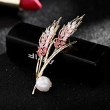 Red Cubic Zircon Wheat Brooch with Pearl