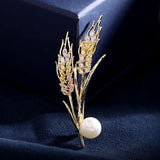 Red Cubic Zircon Wheat Brooch with Pearl