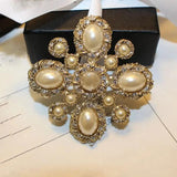 Retro Antique Cross Pearl Brooch Female Corsage Accessories Brooches