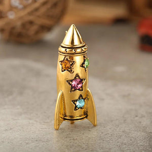 Vintage Crystal Star Rocket Shape Brooch Harajuku Astronaut Suit Collar Clip