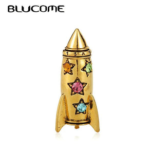 Vintage Crystal Star Rocket Shape Brooch Harajuku Astronaut Suit Collar Clip