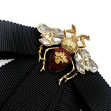 Vintage Fabric Ribbon Bow Bee Brooch Rhinestone Pin