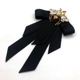 Vintage Fabric Ribbon Bow Bee Brooch Rhinestone Pin
