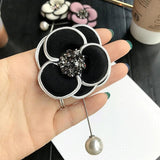 Korea Retro Fabric Camellia Flower Pearl Brooches for Women