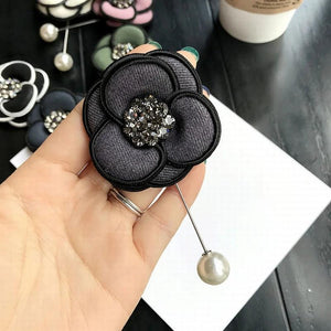 Korea Retro Fabric Camellia Flower Pearl Brooches for Women