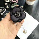 Korea Retro Fabric Camellia Flower Pearl Brooches for Women