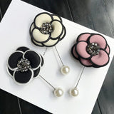 Korea Retro Fabric Camellia Flower Pearl Brooches for Women