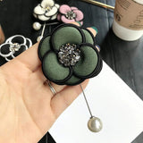 Korea Retro Fabric Camellia Flower Pearl Brooches for Women