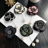 Korea Retro Fabric Camellia Flower Pearl Brooches for Women