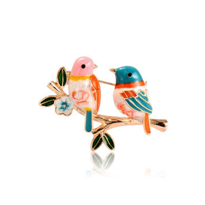 Multicolor Birds on Branch Enamel Brooches, Animal Corsage Pins for Women