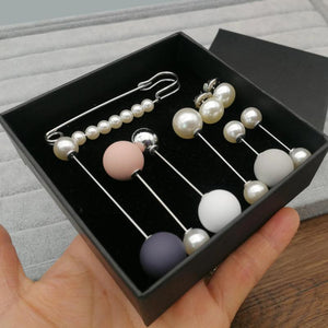 9PCS Simulated Pearl Brooches for Women Accessories Safety Piercing Scarf Pins