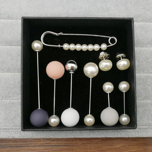9PCS Simulated Pearl Brooches for Women Accessories Safety Piercing Scarf Pins