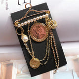 Camellia Lace Plaid Retro Style Brooch with Tassel Rose Pendant