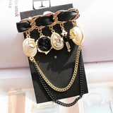 Camellia Lace Plaid Retro Style Brooch with Tassel Rose Pendant