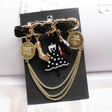 Camellia Lace Plaid Retro Style Brooch with Tassel Rose Pendant