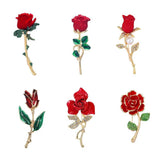 Red Rose Enamel Pin Brooch Rhinestone Pearl Lapel Pins Flower Jewelry