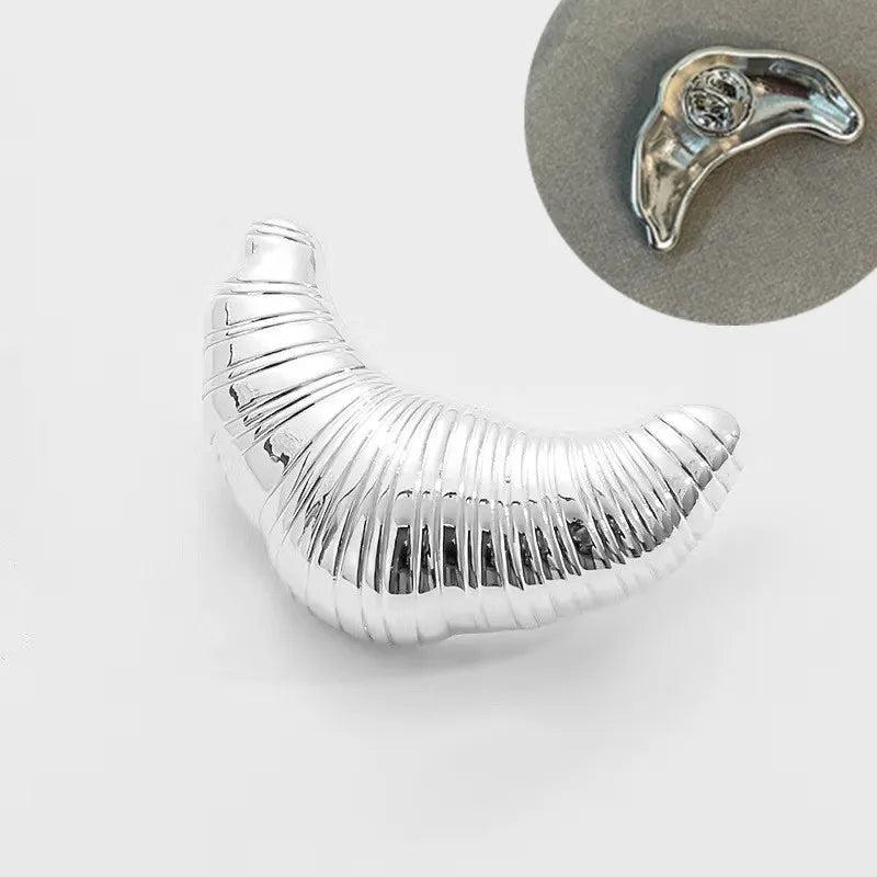 Vintage Metal Brass Croissant Brooch Pin Silver for Women Girls