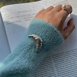 Vintage Metal Brass Croissant Brooch Pin Silver for Women Girls
