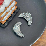 Vintage Metal Brass Croissant Brooch Pin Silver for Women Girls