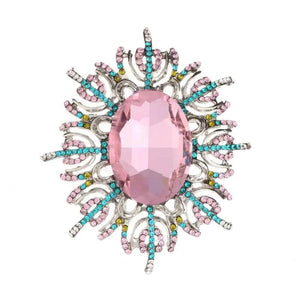 Vintage Crystal Flower Brooch Pin Rhinestone Large Corsage Wedding Accessory