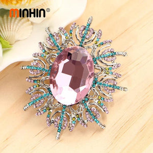 Vintage Crystal Flower Brooch Pin Rhinestone Large Corsage Wedding Accessory