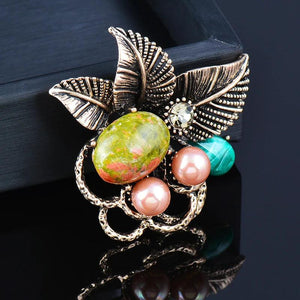 Retro Natural Stones Big Brooch Pin Jewelry 149 KO1