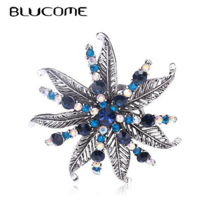 Vintage Silver Leaf Crystal Flower Brooch Women Girls Shirt Scarf Accessories