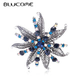 Vintage Silver Leaf Crystal Flower Brooch Women Girls Shirt Scarf Accessories