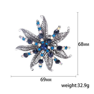 Vintage Silver Leaf Crystal Flower Brooch Women Girls Shirt Scarf Accessories