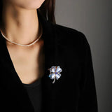 Korean-style Four-leaf Clover Brooch Opal Silk Towel Dual-use Accessories Suit