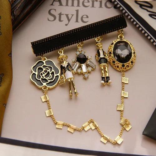 French Flower Pendant Brooch Retro Pearl Camellia Crystal Stud Gift