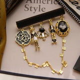 French Flower Pendant Brooch Retro Pearl Camellia Crystal Stud Gift