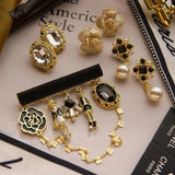 French Flower Pendant Brooch Retro Pearl Camellia Crystal Stud Gift