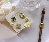 French Flower Pendant Brooch Retro Pearl Camellia Crystal Stud Gift