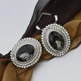 Gray Oval Glass Brooch Silk Scarf Clip Buckle