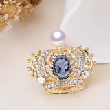 8mm Freshwater Pearl Brooch Pin with Rhinestone Inlaid Crown Pendant