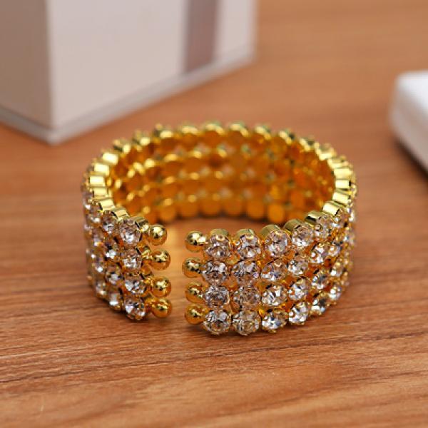 Big Crystal Cuff Bangles Silver Plated Women Bracelet