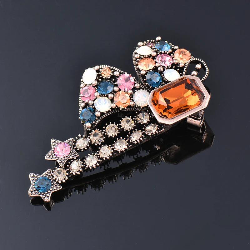 Red Green Blue Square Cubic Zircon Bowknot Brooch Pin For Women Party Jewelry