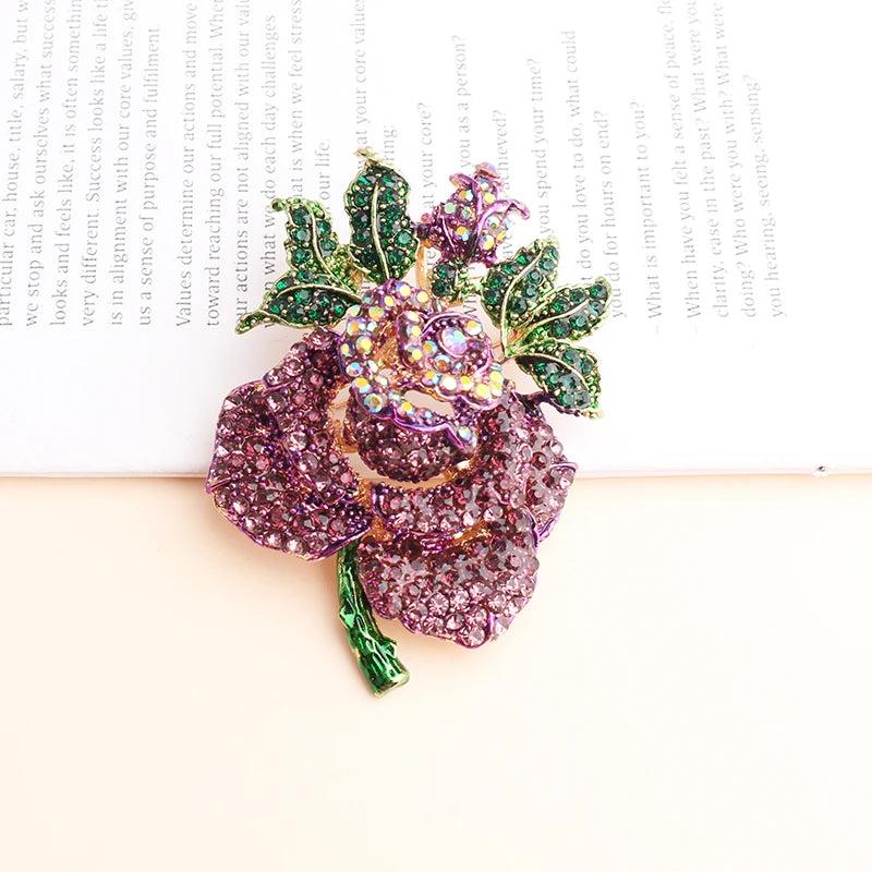 Pink Crystal Rose Flower Brooch Wedding Jewelry