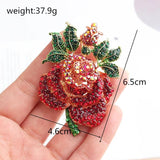 Pink Crystal Rose Flower Brooch Wedding Jewelry