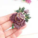 Pink Crystal Rose Flower Brooch Wedding Jewelry