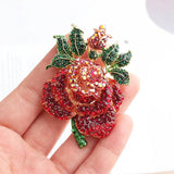 Pink Crystal Rose Flower Brooch Wedding Jewelry