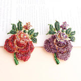 Pink Crystal Rose Flower Brooch Wedding Jewelry