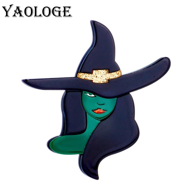 Green Skin Witch Brooches Cartoon Figure Lapel Badges