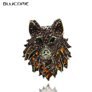 Crystal Stone Wolf Head Brooch for Kids