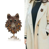 Crystal Stone Wolf Head Brooch for Kids