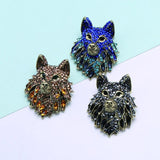 Crystal Stone Wolf Head Brooch for Kids