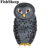 FishSheep Big Owl Brooch Pins Resin Animal Birds Hijab Clothing Accessory