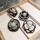 Fabric Camellia Flower Brooch Pearl Corsage Shirt Collar Pins Hairpin